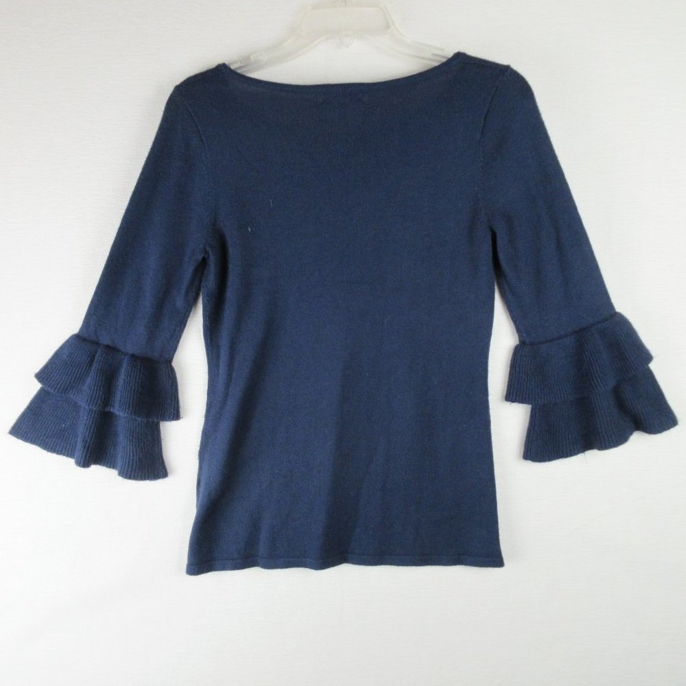Lilly Pulitzer Clare Sweater Size S Navy Tiered Ruffle Sleeves - Picture 2 of 10
